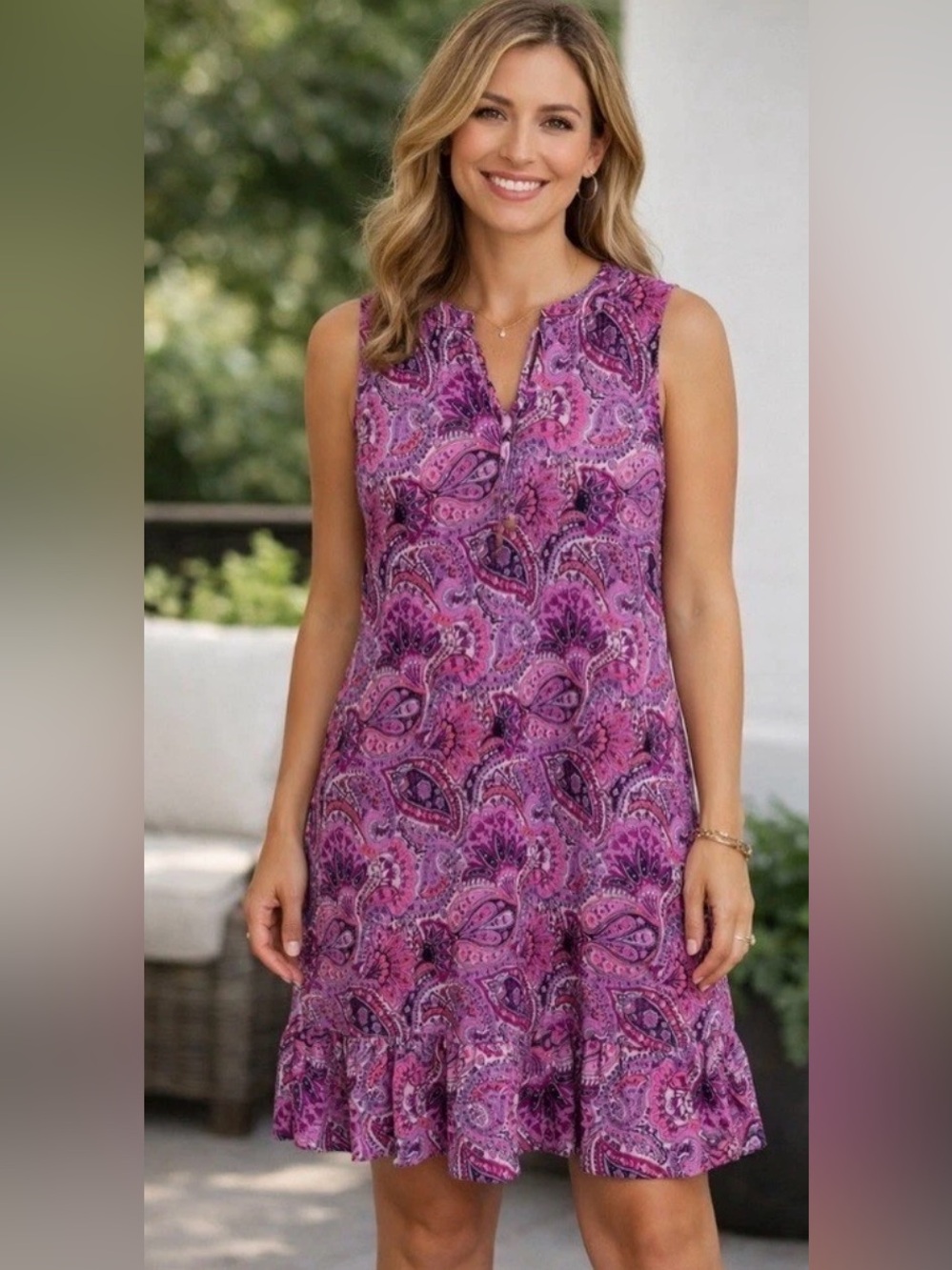 Michael Kors Pink and Purple Paisley Sleeveless Mini Dress